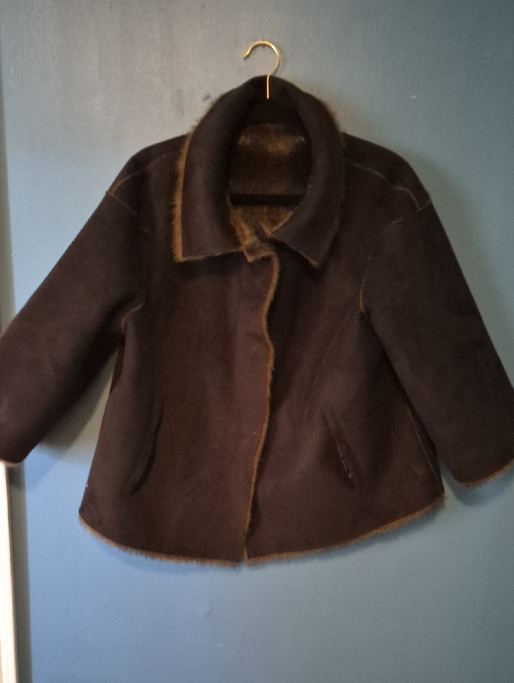 Brown Shearling Jacket - Soft Faux Fur Trim, Reversible Faux Suede And Faux Fur